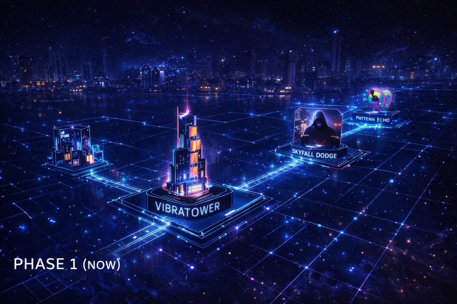 Phase 1_ Futuristic grid-connected platforms at night